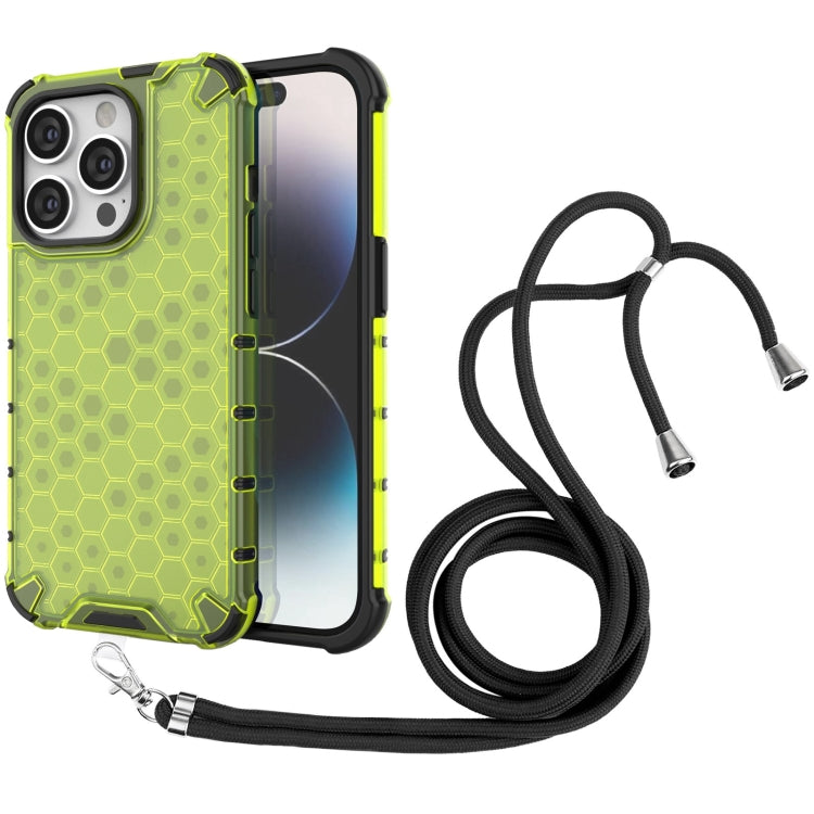 For iPhone 15 Pro Lanyard Honeycomb Phone Case(Green) - HoMEdemic™ 