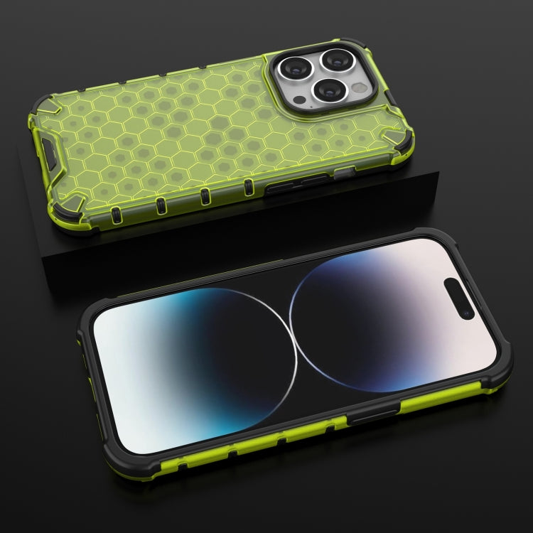 For iPhone 15 Pro Lanyard Honeycomb Phone Case(Green) - HoMEdemic™ 