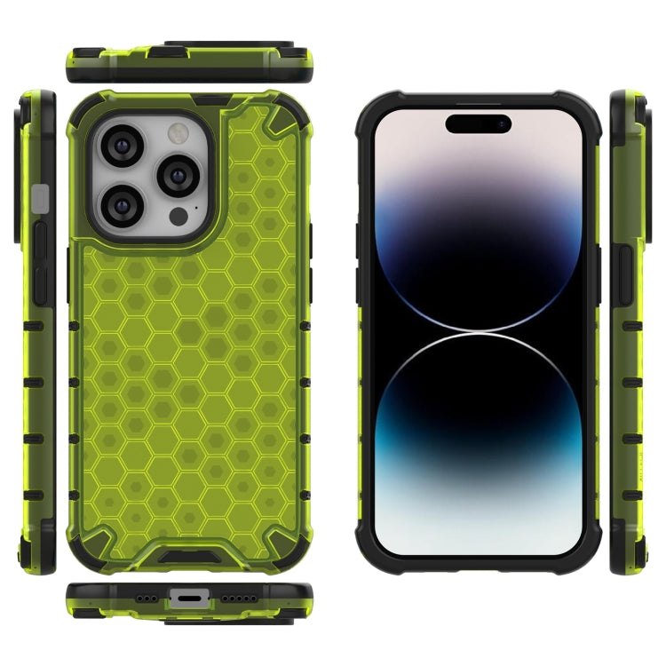 For iPhone 15 Pro Lanyard Honeycomb Phone Case(Green) - HoMEdemic™ 