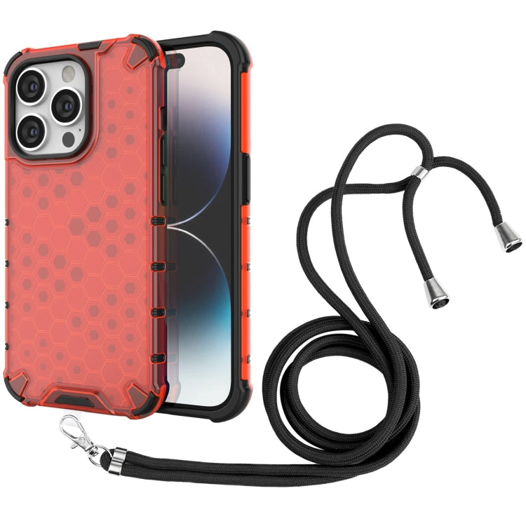 For iPhone 15 Pro Lanyard Honeycomb Phone Case(Red) - HoMEdemic™ 