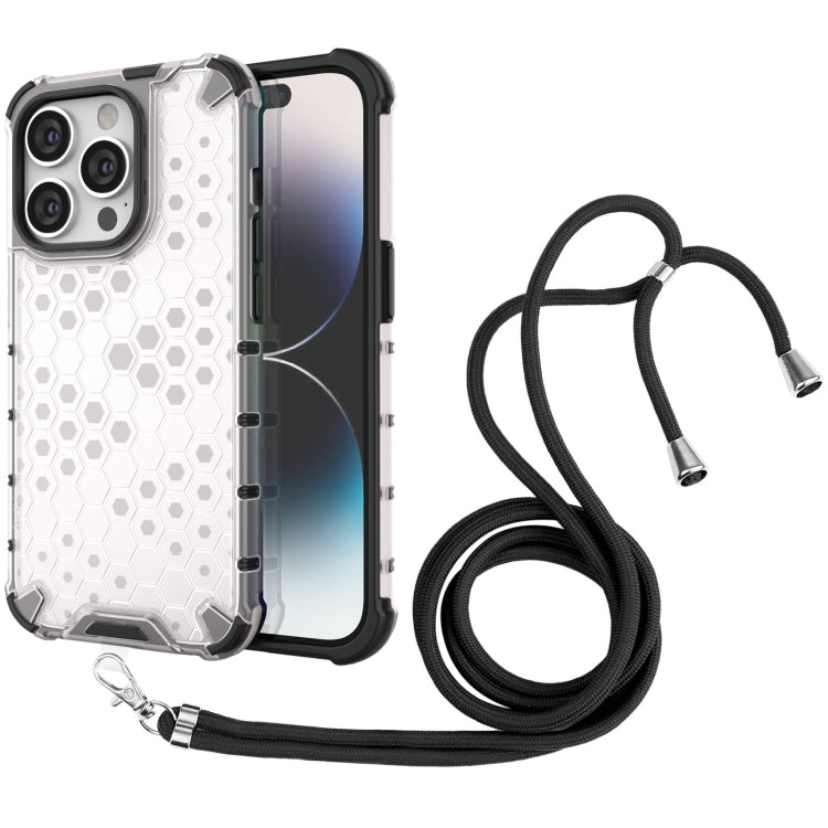For iPhone 15 Pro Lanyard Honeycomb Phone Case(White) - HoMEdemic™ 