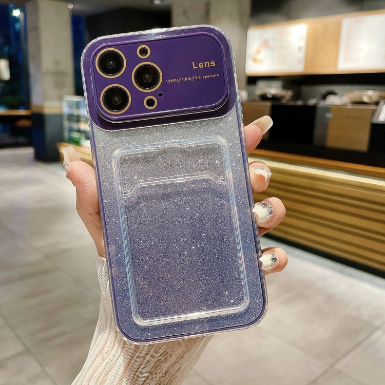 For iPhone 15 Pro Large Window Gradient Glitter Phone Case with Card Slot(Dark Purple) - HoMEdemic™ 