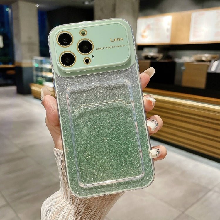 For iPhone 15 Pro Large Window Gradient Glitter Phone Case with Card Slot(Green) - HoMEdemic™ 