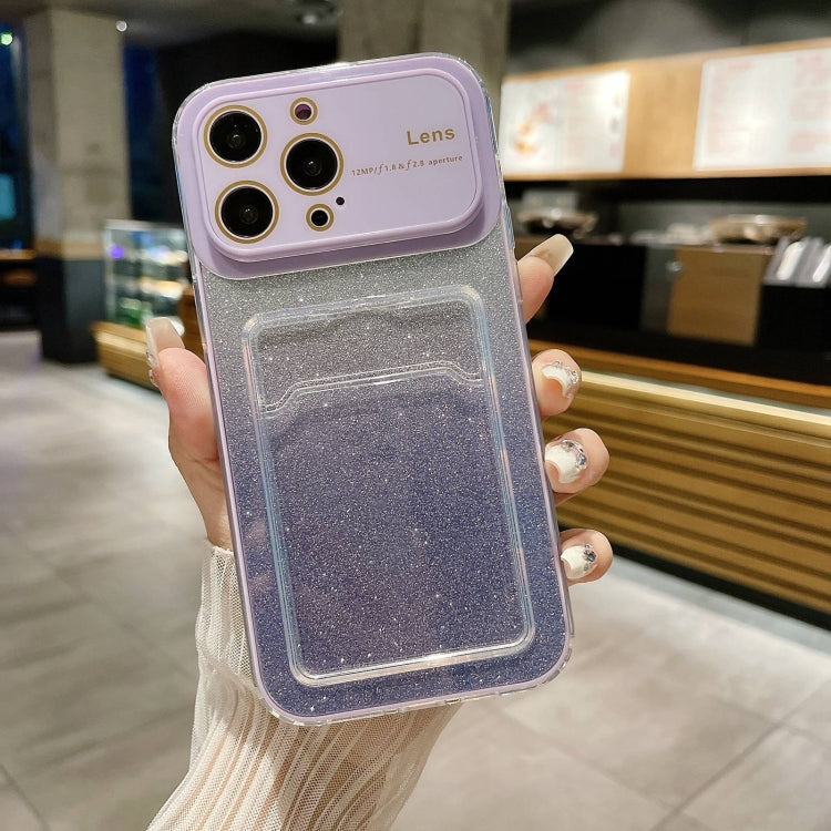For iPhone 15 Pro Large Window Gradient Glitter Phone Case with Card Slot(Light Purple) - HoMEdemic™ 