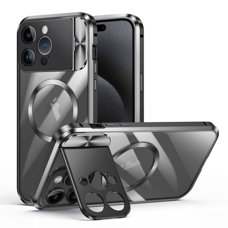 For iPhone 15 Pro Large Window Holder MagSafe Magnetic Metal Phone Case(Black) - HoMEdemic™ 
