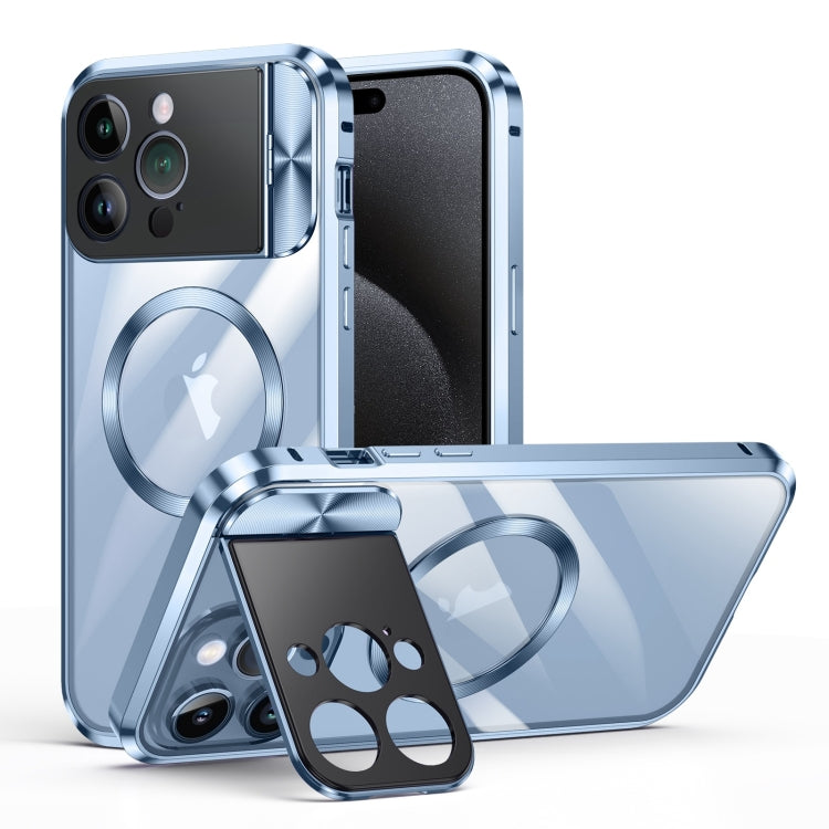 For iPhone 15 Pro Large Window Holder MagSafe Magnetic Metal Phone Case(Blue) - HoMEdemic™ 