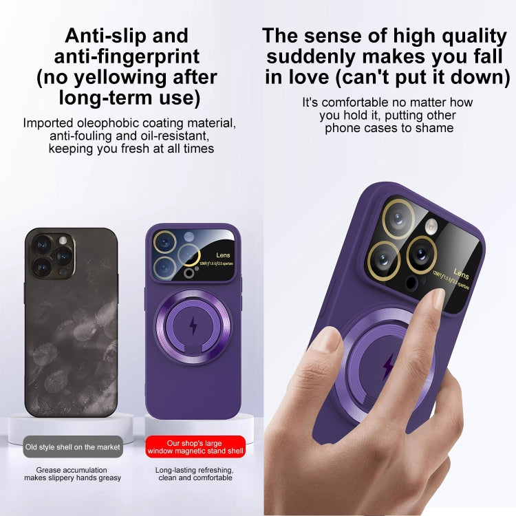 For iPhone 15 Pro Large Window MagSafe Magnetic Holder Phone Case(Dark Purple) - HoMEdemic™ 