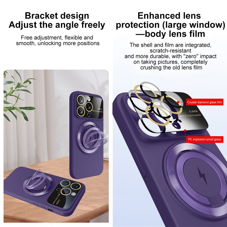 For iPhone 15 Pro Large Window MagSafe Magnetic Holder Phone Case(Dark Purple) - HoMEdemic™ 