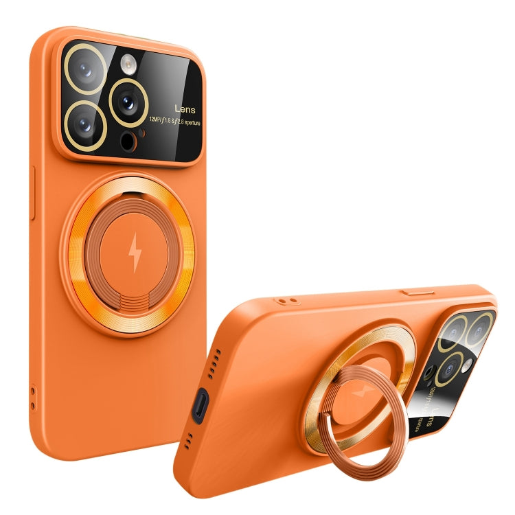 For iPhone 15 Pro Large Window MagSafe Magnetic Holder Phone Case(Orange) - HoMEdemic™ 