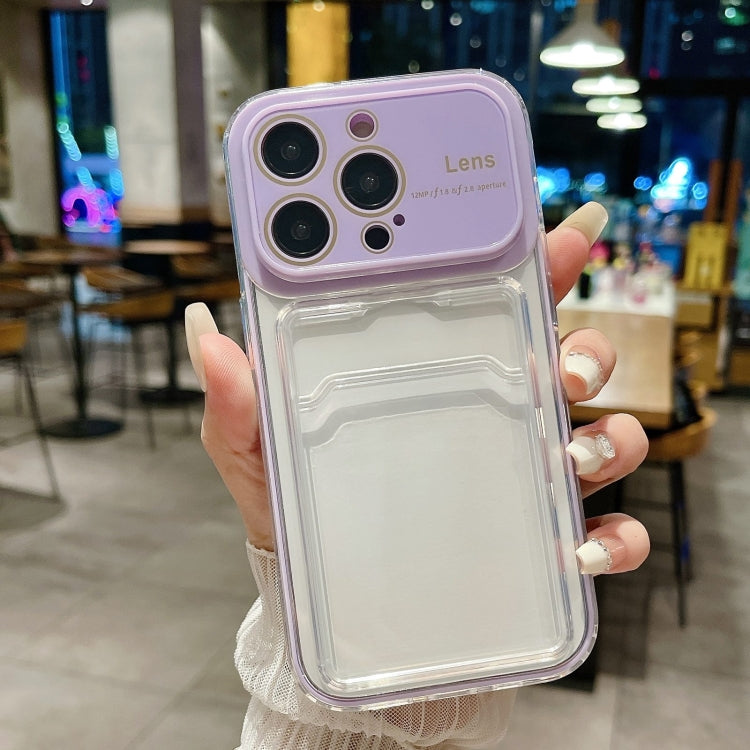For iPhone 15 Pro Large Window PC Hybrid TPU Phone Case with Card Slot(Light Purple) - HoMEdemic™ 