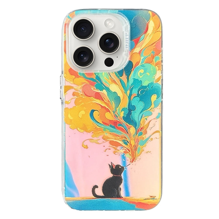 For iPhone 15 Pro Laser Cat PC Shockproof Phone Case(White) - HoMEdemic™ 