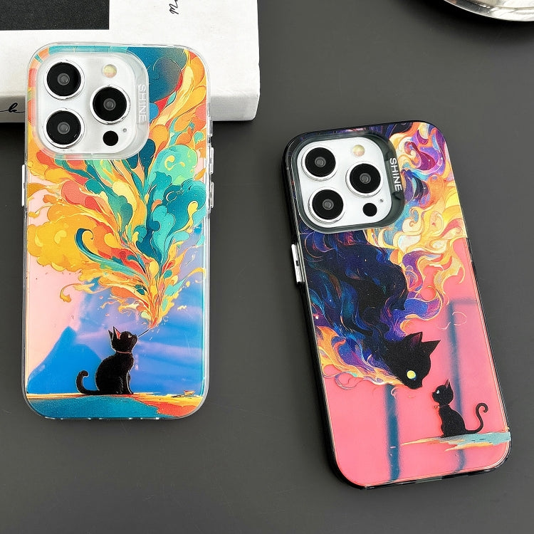 For iPhone 15 Pro Laser Cat PC Shockproof Phone Case(White) - HoMEdemic™ 