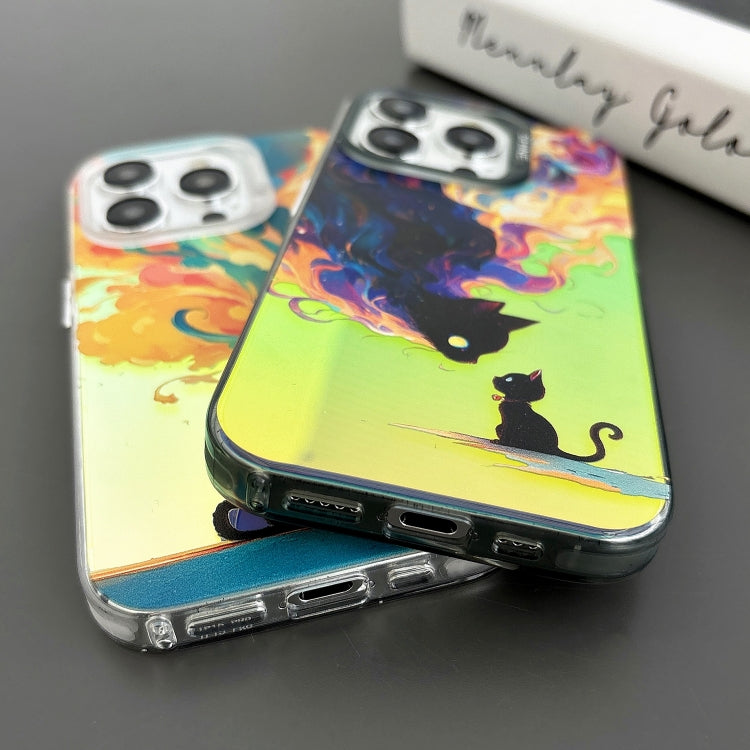 For iPhone 15 Pro Laser Cat PC Shockproof Phone Case(White) - HoMEdemic™ 