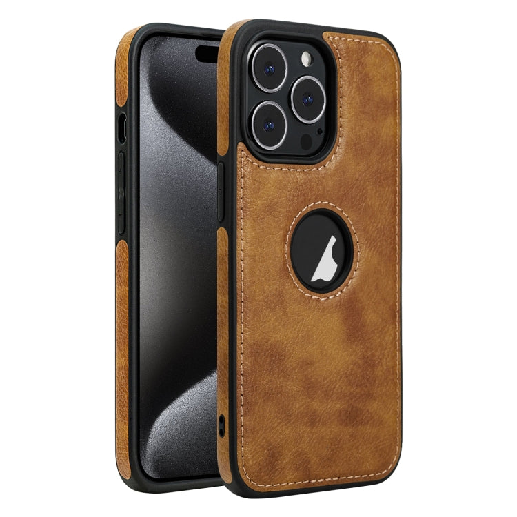 For iPhone 15 Pro Leather Texture Stitching Phone Case(Brown) - HoMEdemic™ 