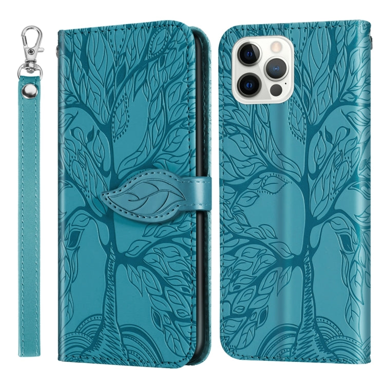 For iPhone 15 Pro Life Tree Embossing Pattern Leather Phone Case(Blue) - HoMEdemic™ 