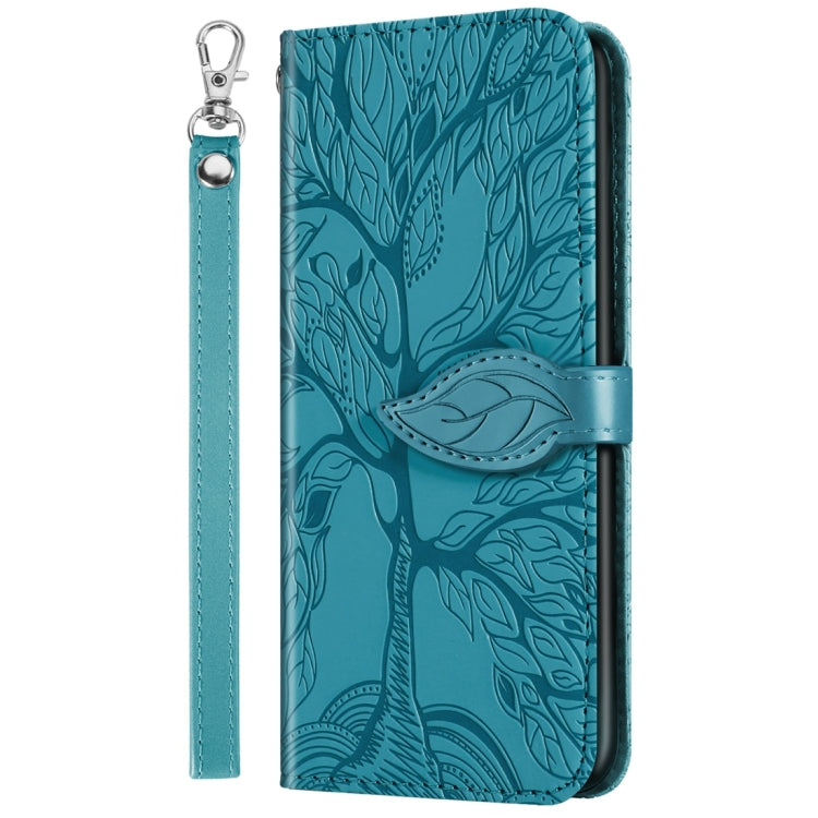 For iPhone 15 Pro Life Tree Embossing Pattern Leather Phone Case(Blue) - HoMEdemic™ 