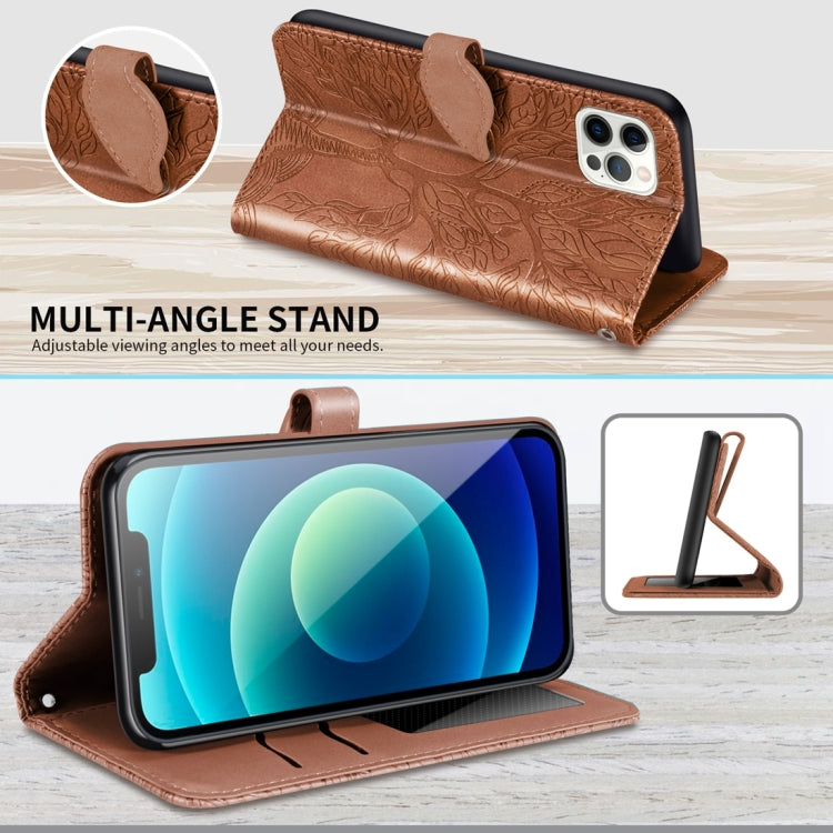 For iPhone 15 Pro Life Tree Embossing Pattern Leather Phone Case(Brown) - HoMEdemic™ 