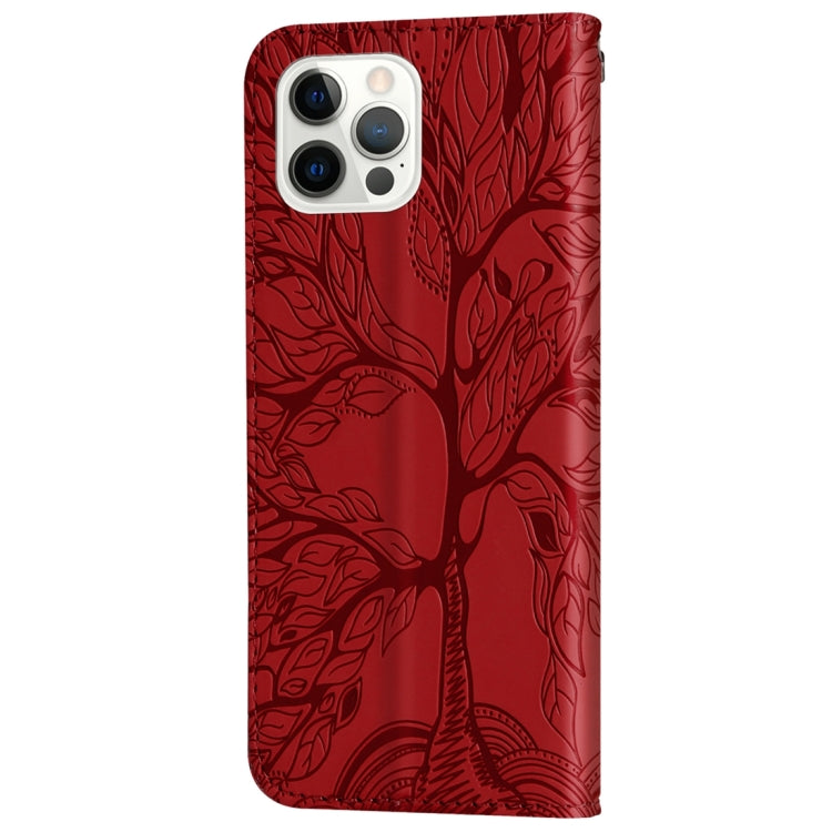 For iPhone 15 Pro Life Tree Embossing Pattern Leather Phone Case(Red) - HoMEdemic™ 