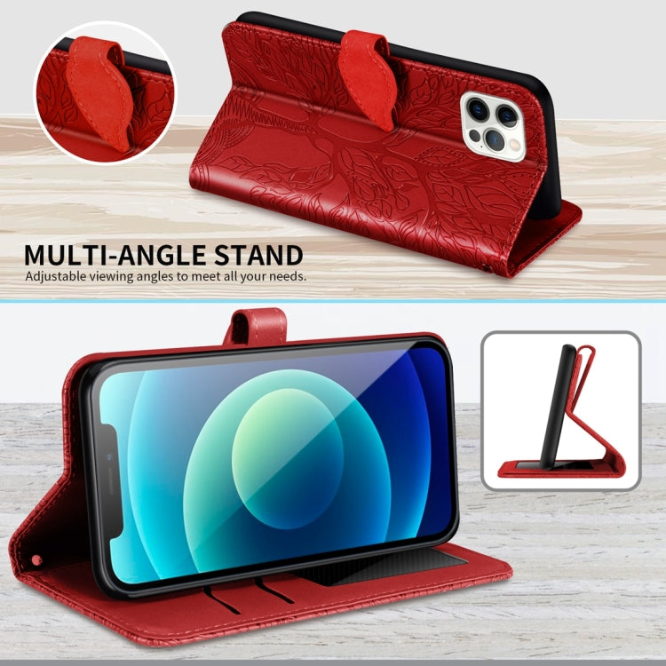 For iPhone 15 Pro Life Tree Embossing Pattern Leather Phone Case(Red) - HoMEdemic™ 