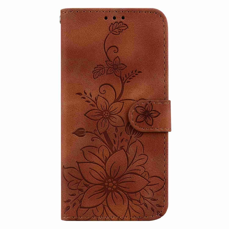 For iPhone 15 Pro Lily Embossed Leather Phone Case(Brown) - HoMEdemic™ 
