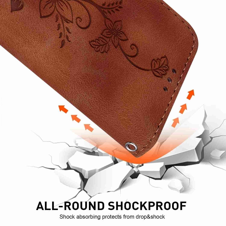 For iPhone 15 Pro Lily Embossed Leather Phone Case(Brown) - HoMEdemic™ 