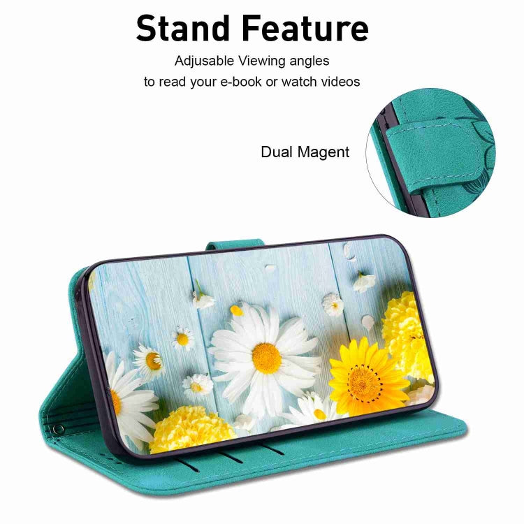 For iPhone 15 Pro Lily Embossed Leather Phone Case(Green) - HoMEdemic™ 