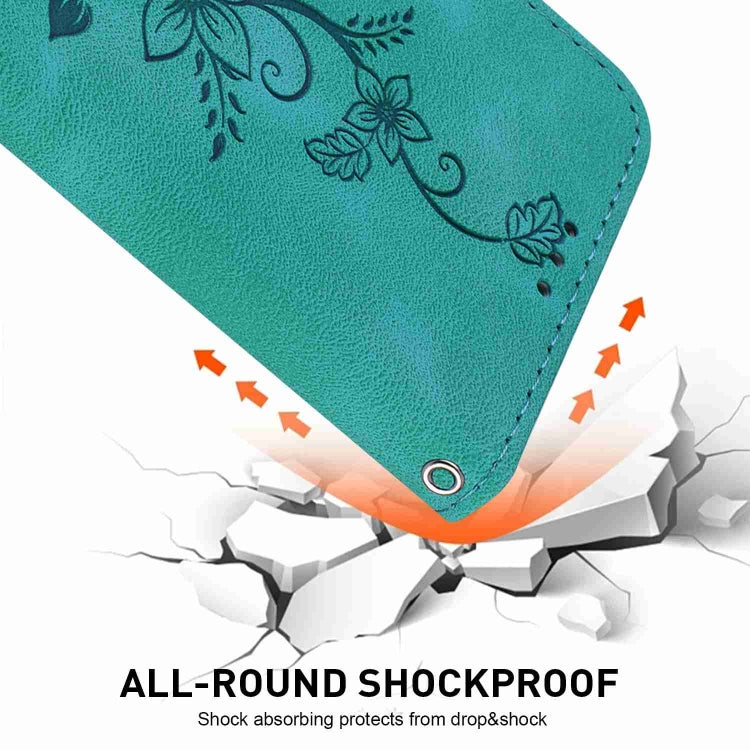 For iPhone 15 Pro Lily Embossed Leather Phone Case(Green) - HoMEdemic™ 