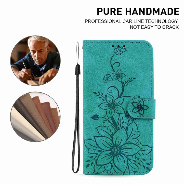 For iPhone 15 Pro Lily Embossed Leather Phone Case(Green) - HoMEdemic™ 