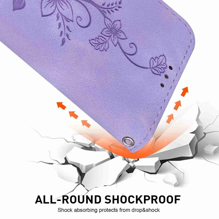 For iPhone 15 Pro Lily Embossed Leather Phone Case(Purple) - HoMEdemic™ 