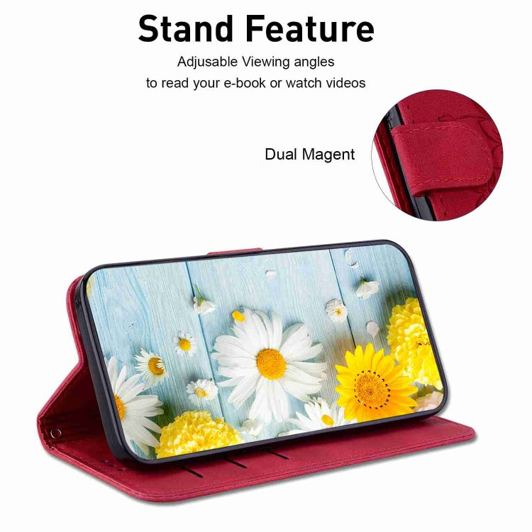 For iPhone 15 Pro Lily Embossed Leather Phone Case(Red) - HoMEdemic™ 