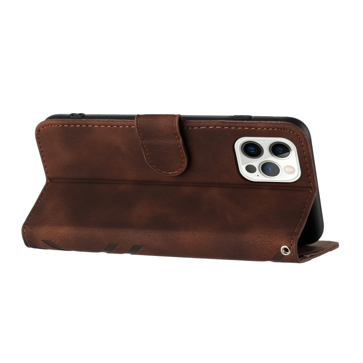 For iPhone 15 Pro Line Pattern Skin Feel Leather Phone Case(Coffee) - HoMEdemic™ 