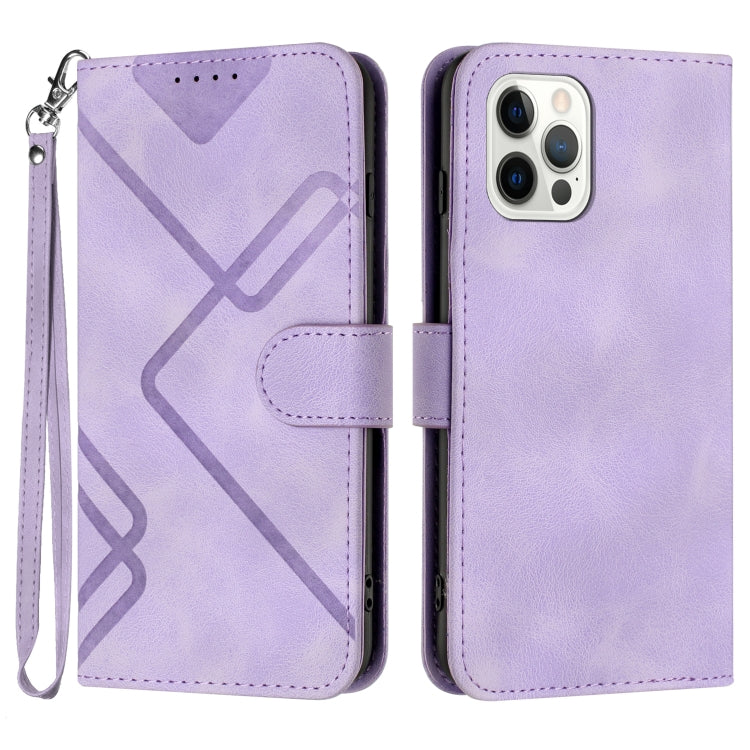 For iPhone 15 Pro Line Pattern Skin Feel Leather Phone Case(Light Purple) - HoMEdemic™ 