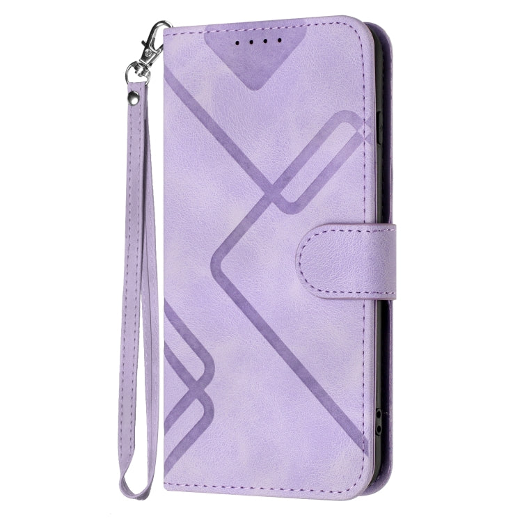 For iPhone 15 Pro Line Pattern Skin Feel Leather Phone Case(Light Purple) - HoMEdemic™ 