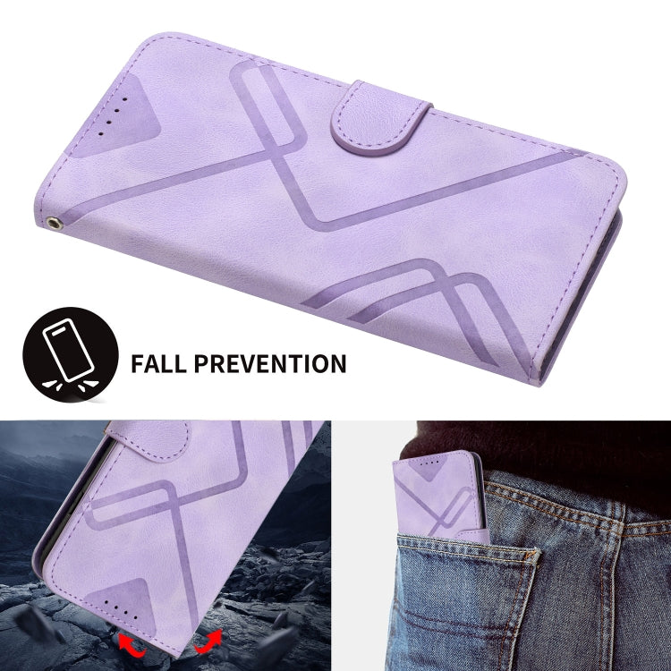 For iPhone 15 Pro Line Pattern Skin Feel Leather Phone Case(Light Purple) - HoMEdemic™ 