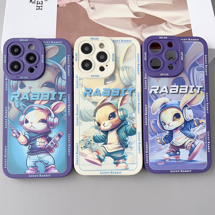 For iPhone 15 Pro Liquid Angel Eyes Hip Hop Rabbit TPU Phone Case(Purple Earphones) - HoMEdemic™ 