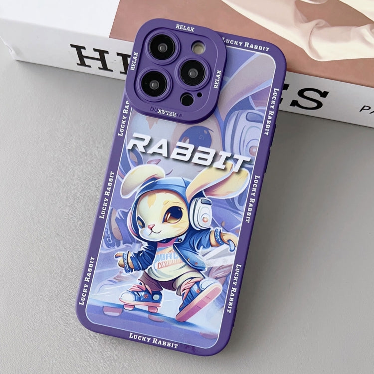 For iPhone 15 Pro Liquid Angel Eyes Hip Hop Rabbit TPU Phone Case(Purple Petal) - HoMEdemic™ 
