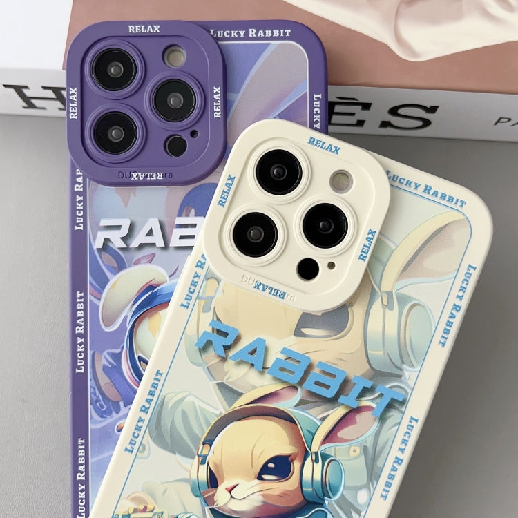 For iPhone 15 Pro Liquid Angel Eyes Hip Hop Rabbit TPU Phone Case(Purple Petal) - HoMEdemic™ 