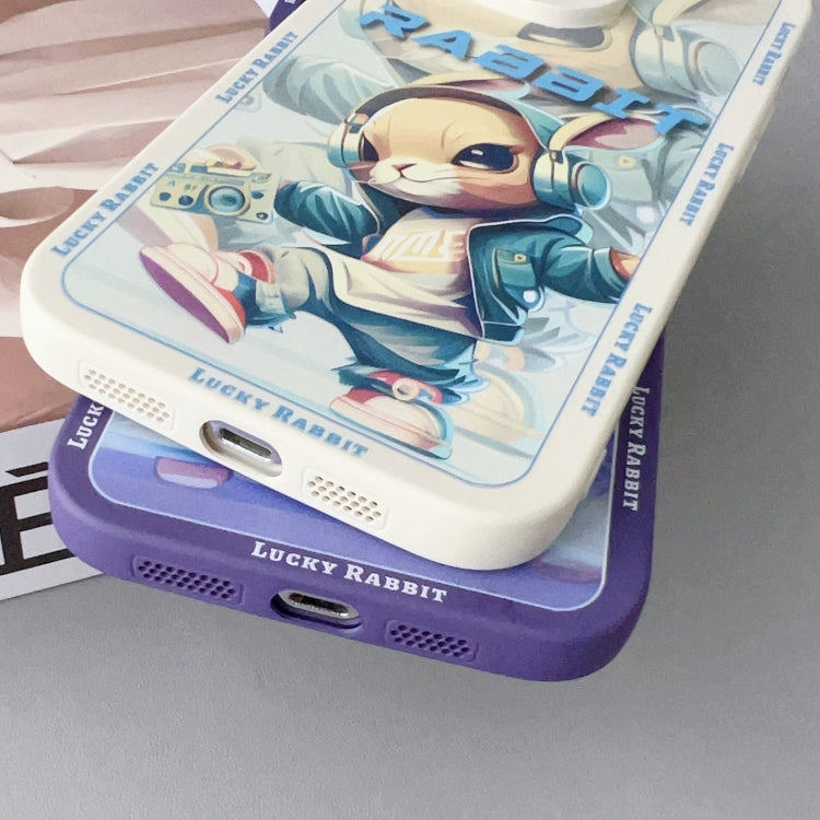 For iPhone 15 Pro Liquid Angel Eyes Hip Hop Rabbit TPU Phone Case(Purple Petal) - HoMEdemic™ 