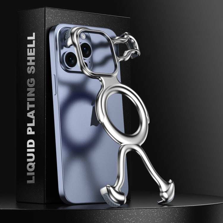 For iPhone 15 Pro Liquid Plating PC Hollow MagSafe Phone Case(Matt Silve) - HoMEdemic™ 
