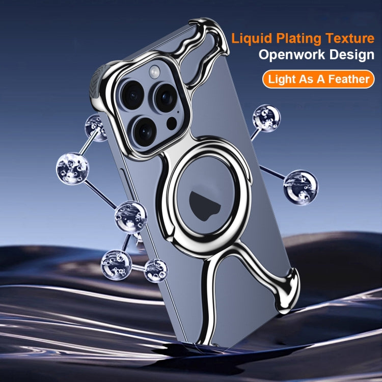 For iPhone 15 Pro Liquid Plating PC Hollow MagSafe Phone Case(Matt Silve) - HoMEdemic™ 