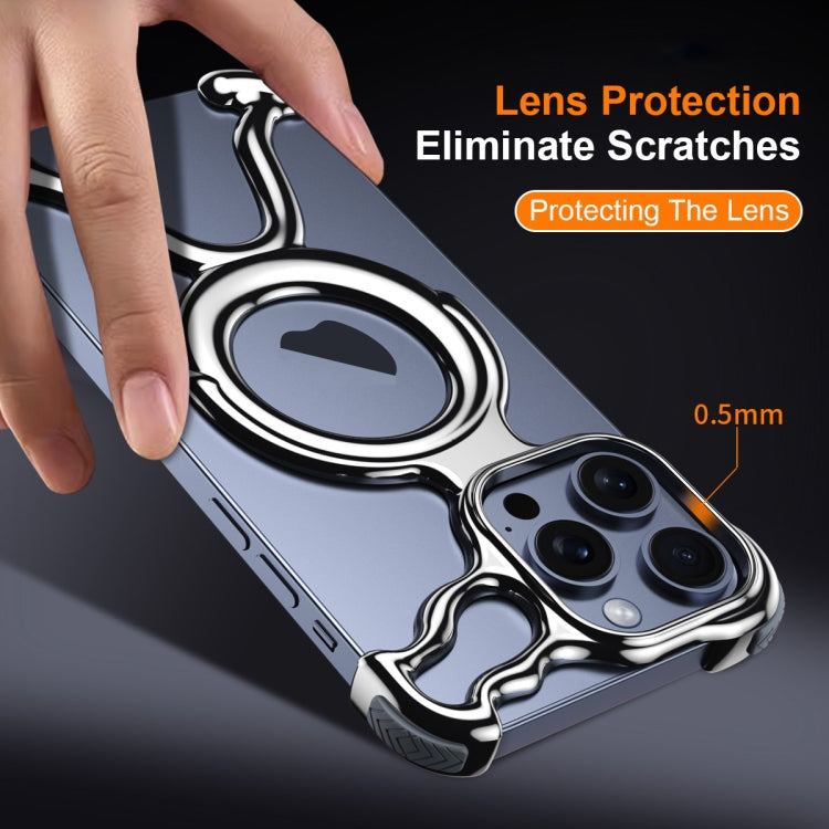 For iPhone 15 Pro Liquid Plating PC Hollow MagSafe Phone Case(Matt Silve) - HoMEdemic™ 