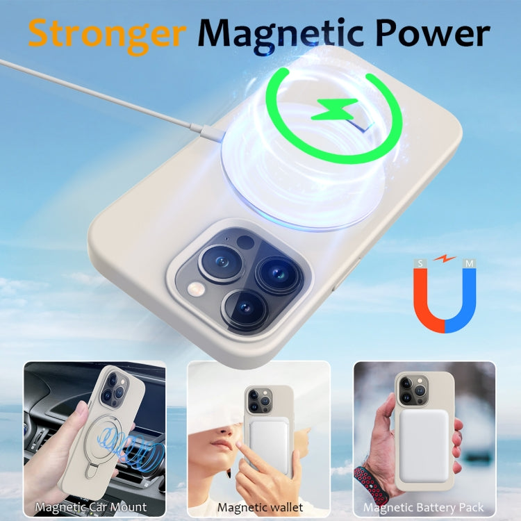 For iPhone 15 Pro Liquid Silicone MagSafe Magnetic Phone Case with Ring Holder(Antique White) - HoMEdemic™ 