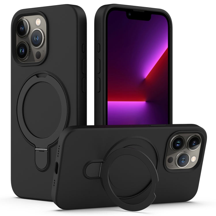 For iPhone 15 Pro Liquid Silicone MagSafe Magnetic Phone Case with Ring Holder(Black) - HoMEdemic™ 