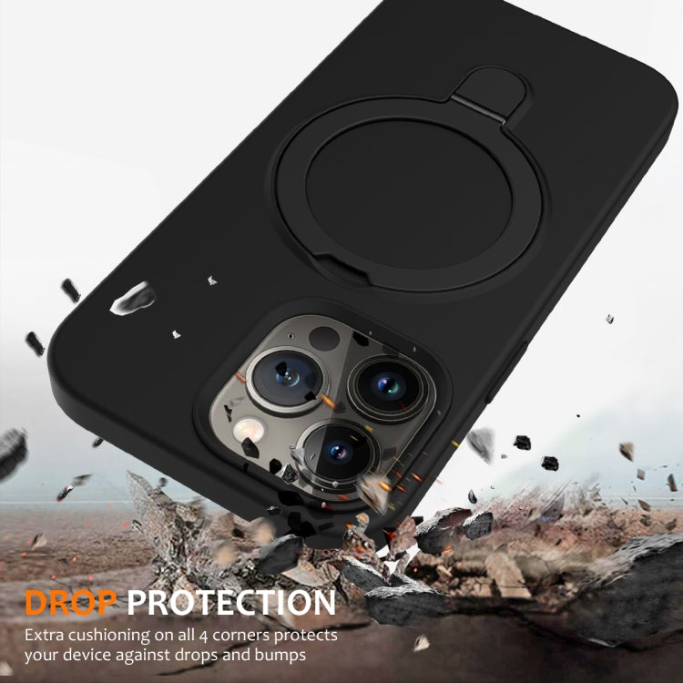 For iPhone 15 Pro Liquid Silicone MagSafe Magnetic Phone Case with Ring Holder(Black) - HoMEdemic™ 