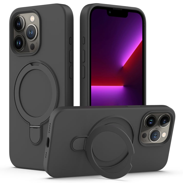 For iPhone 15 Pro Liquid Silicone MagSafe Magnetic Phone Case with Ring Holder(Carbon Black) - HoMEdemic™ 