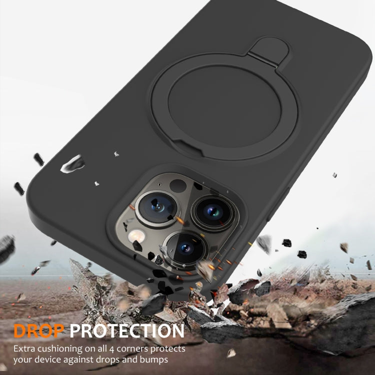 For iPhone 15 Pro Liquid Silicone MagSafe Magnetic Phone Case with Ring Holder(Carbon Black) - HoMEdemic™ 