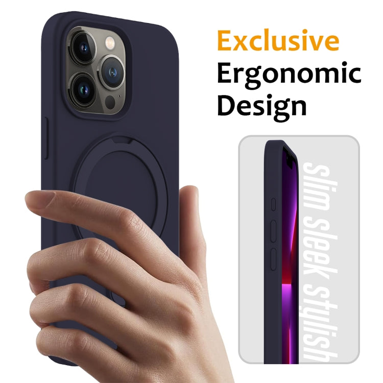 For iPhone 15 Pro Liquid Silicone MagSafe Magnetic Phone Case with Ring Holder(Midnight Blue) - HoMEdemic™ 