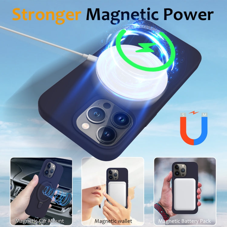 For iPhone 15 Pro Liquid Silicone MagSafe Magnetic Phone Case with Ring Holder(Midnight Blue) - HoMEdemic™ 