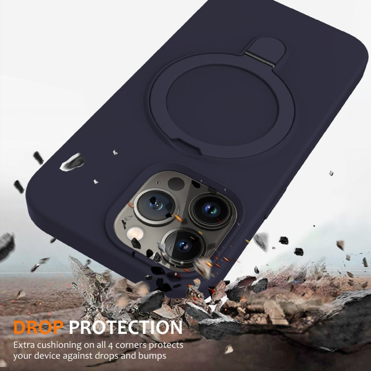 For iPhone 15 Pro Liquid Silicone MagSafe Magnetic Phone Case with Ring Holder(Midnight Blue) - HoMEdemic™ 