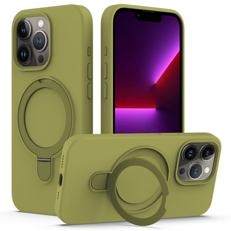 For iPhone 15 Pro Liquid Silicone MagSafe Magnetic Phone Case with Ring Holder(Willow Green) - HoMEdemic™ 